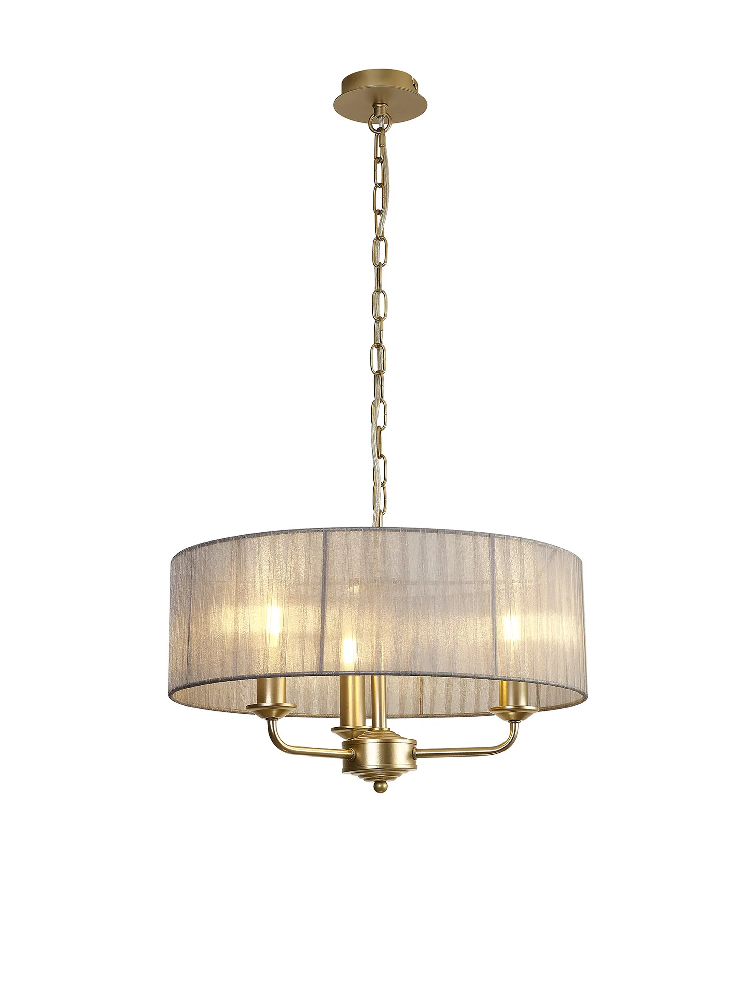 DK0965  Banyan 45cm 3 Light Pendant Champagne Gold, Grey